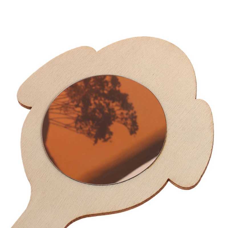 Mirror Diy unfinished wooden blank portable paddle handle beauty handle toy craft painting makeup wooden childrens travel hand W240813