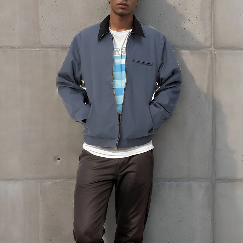 Spring Fashion Turndown Collar Double Zip up Jackets Men Trendy Contract Color Coats 2YK Long Sleeve Mens Jacket Coat 240712
