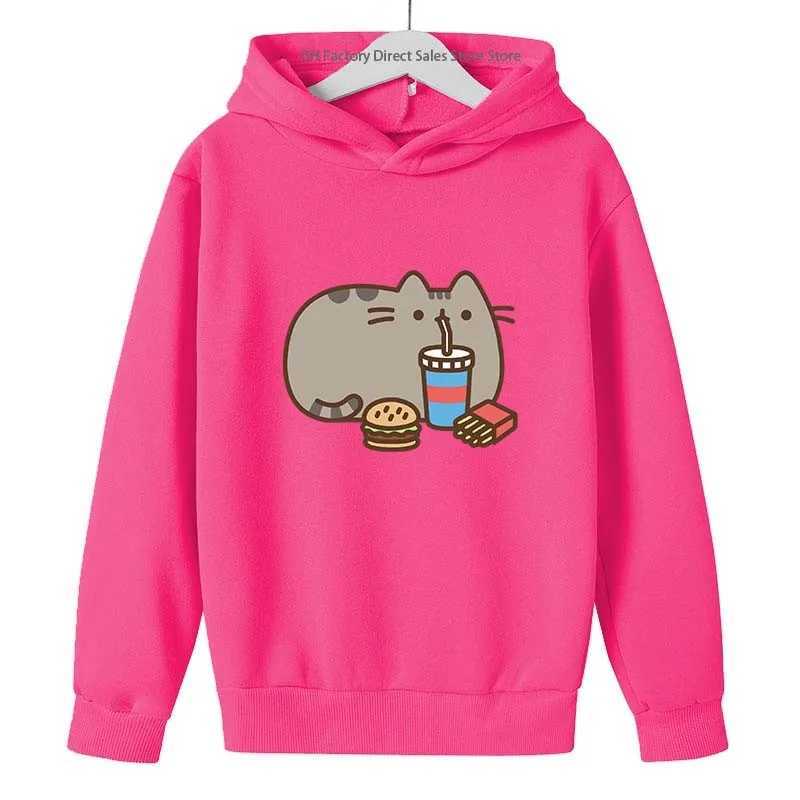 Girls Pusheen Cat Cute Print Spring Autumn Long Sleeved Hoodies 2-13 Years Kids Casual Outfits Sports Tops Children Gift ClothesY240814