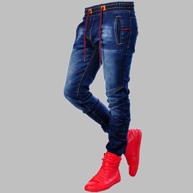 MenS Jeans Jogger Harem Pants Men Harajuku Cargo Cotton Scratched Jeans Biker Casual Denim Hip-hop Sweatpants Male Trouser 240814