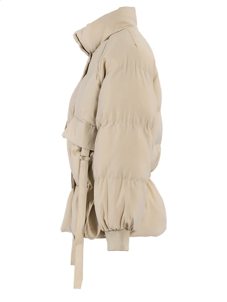 EAM Beige Short Warm Cotton-padded Coat Long Sleeve Loose Fit Women Parkas Fashion Autumn Winter 2024 ML52612 240813