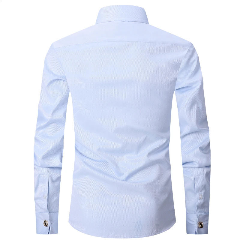 Quality Gentle Formal Mens French Cuff Dress Shirt Men Long Sleeve Solid Striped Style Mens Shirts Cufflink Include Plus Size 240814
