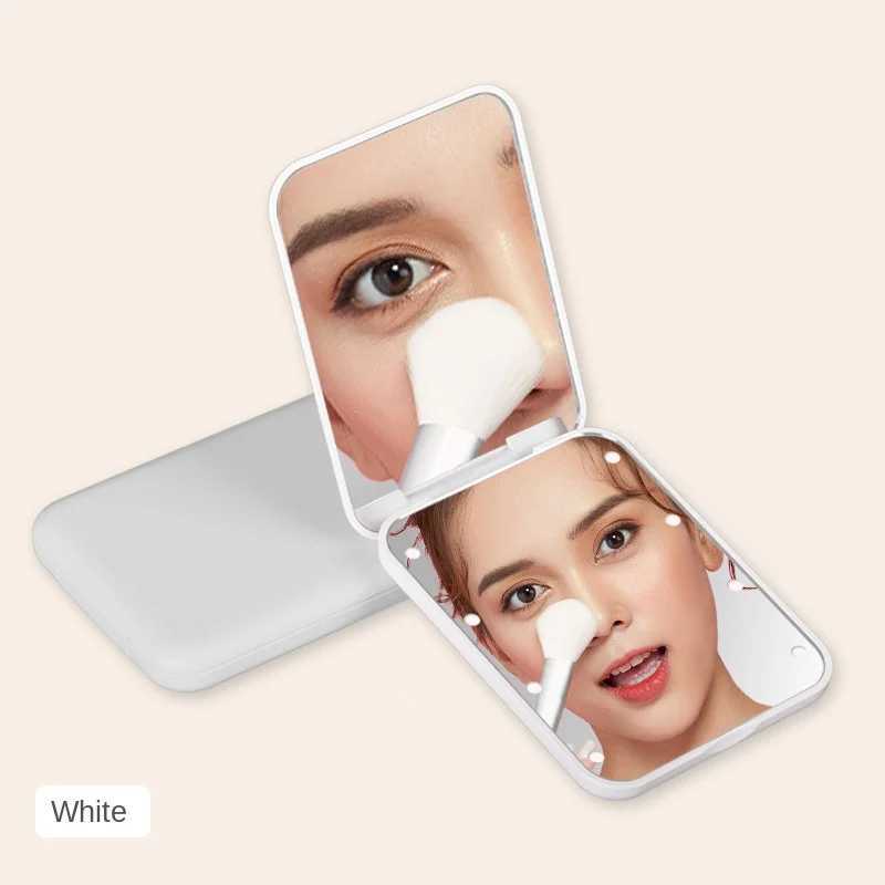 Double sided travel portable folding makeup mirror with LED light mini makeup mirror womens compact pocket handheld mirror W240813