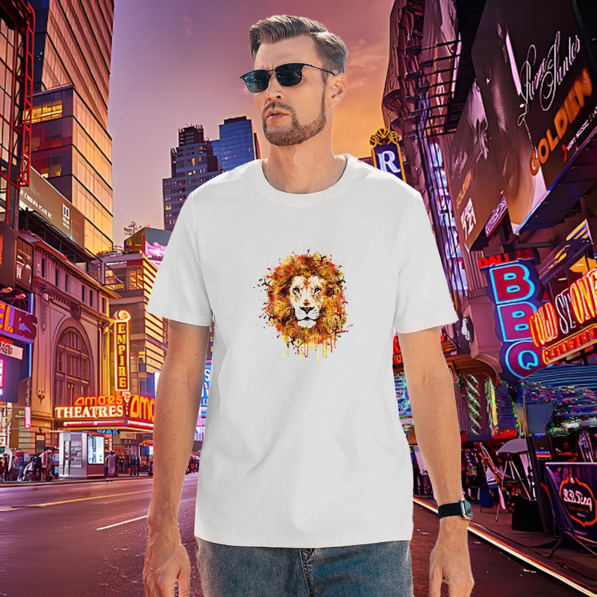 Classic T-Shirts for Men lion Breathable Crew Neck Street White Plus Size 230g Pure Cotton Men Tshirts 2024 Designer Tees Shirts