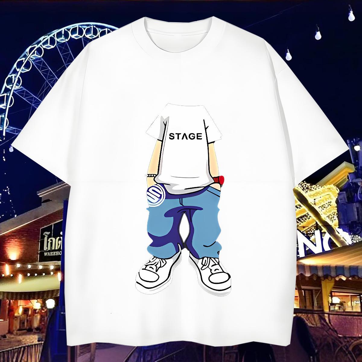 T shirt 230g Pure Cotton character Street wear Hip Hop Round Neck Short Sleeve Oversized Men Clothes T-Shirt DIY Cool Tshirts