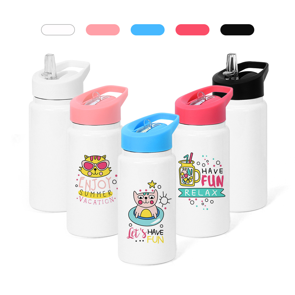 New Products!! 14oz Double Wall Stainless Steel Sublimation Vacuum Insulated Bottle With Colorful Straw Lids 420ml Sport Water Bottles