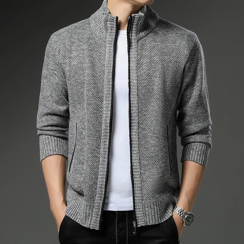 Mens Fleece Cardigan Knitting Sweater Full Zip Jackets Fall Winter Outwear Trendy Casual Plus Size 4XL Sweaters Coat Male 240816