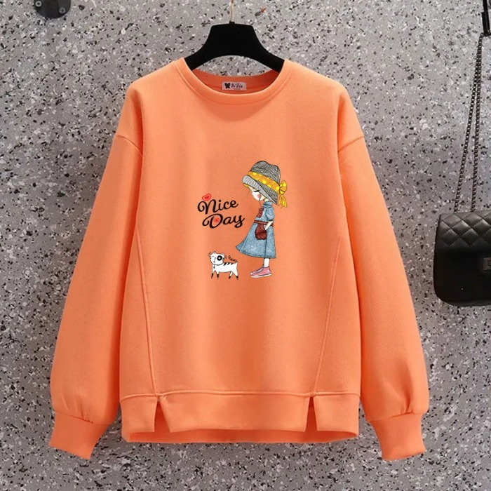 6535 Fish Scale # Long Sleeve Women's T-shirt 2024 New Korean Split Hoodie Versatile Loose Round Neck Top