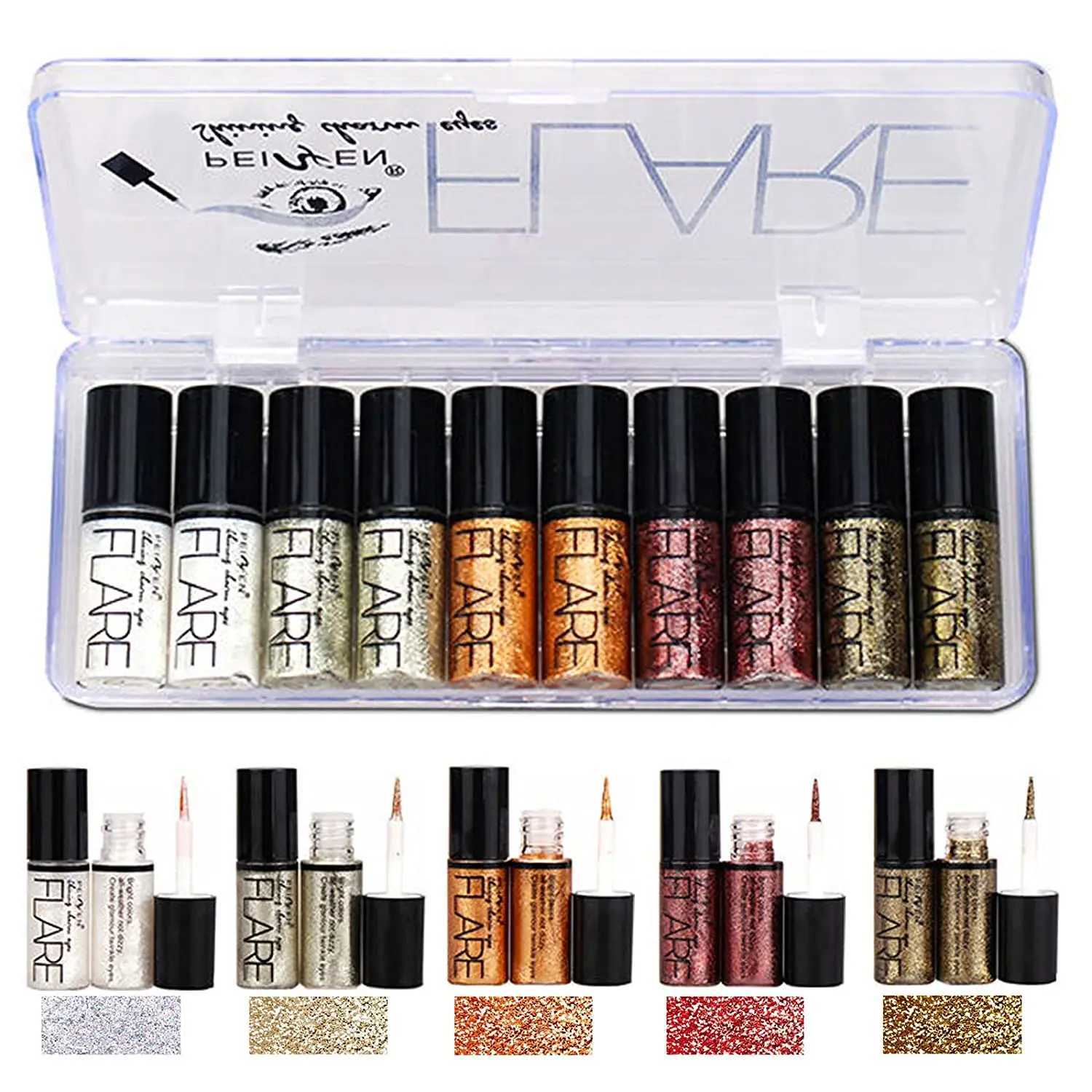Makeup Set Liquid Glitter Eyeliner Metallic Shimmer Glitter Eyeshadow Long Lasting Waterproof Shimmer Eyeliner 10pcs Y240813