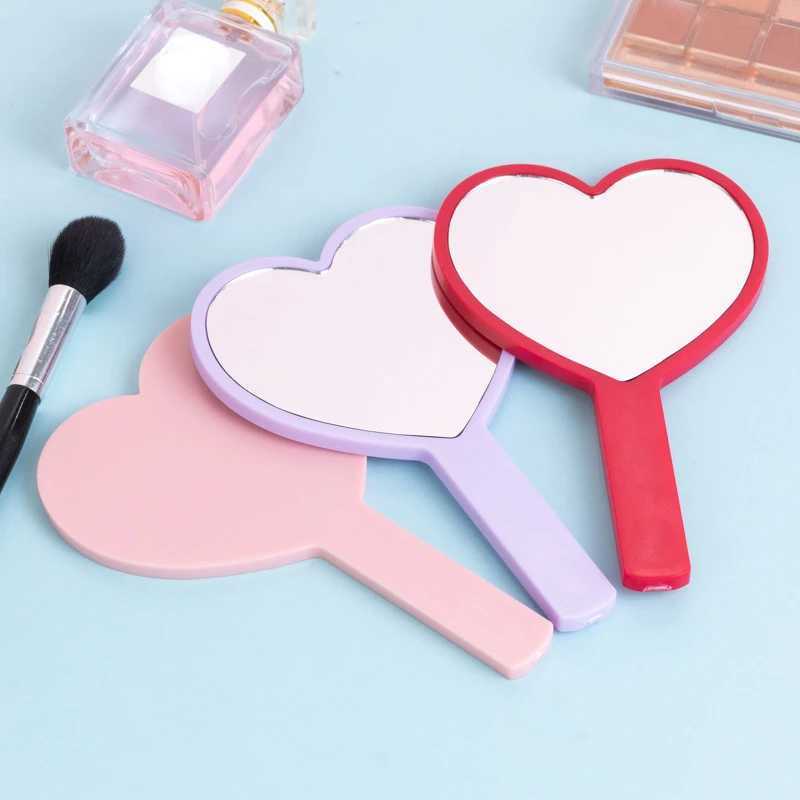 Heart shaped handheld makeup mirror portable makeup mirror with handle cute small mirror portable beauty mirror beauty tool W240813
