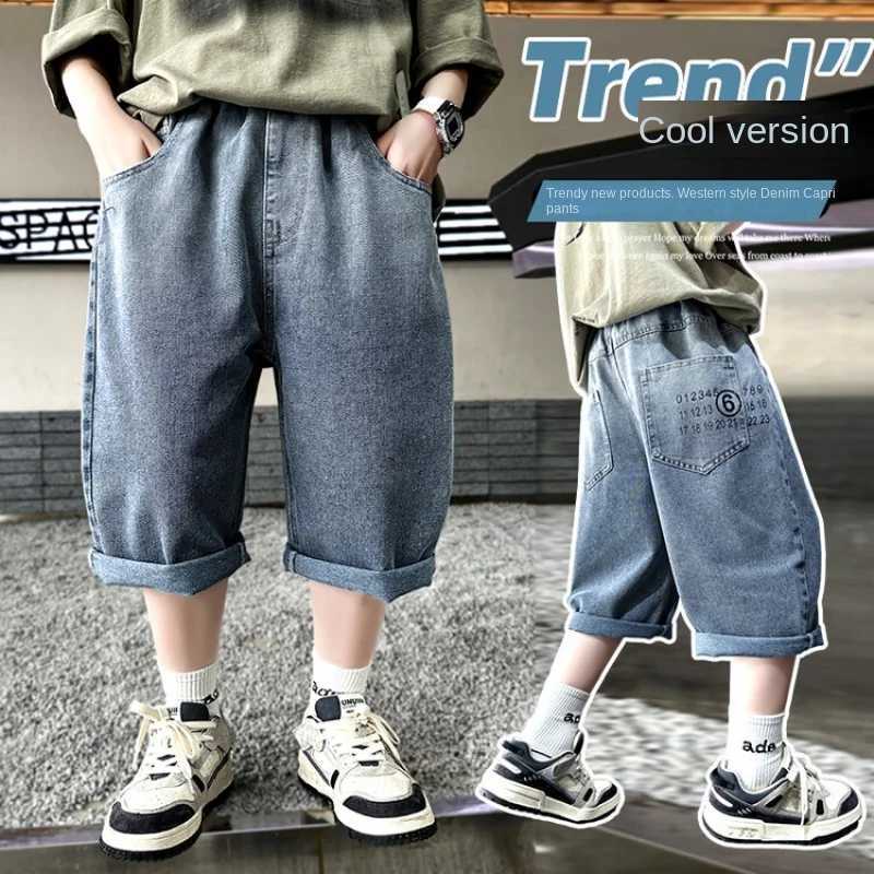Childrens jeans summer big boy Korean casual street pants Childrens loose denim shorts 4-15 years old W240813