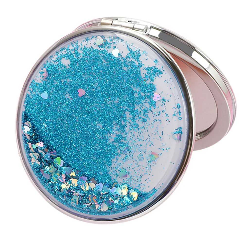 Travel double-sided folding pocket sized makeup mirror with regular/2X magnifying glass W240813