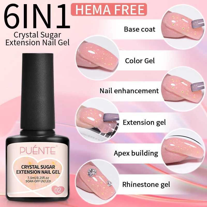 PUENTE Hema Free Extension Nail Gel Polish Crystal Sugar Colors Glitter Sequins Builder Nail Gel Semi-Permanent UV Nail VarnishM240814