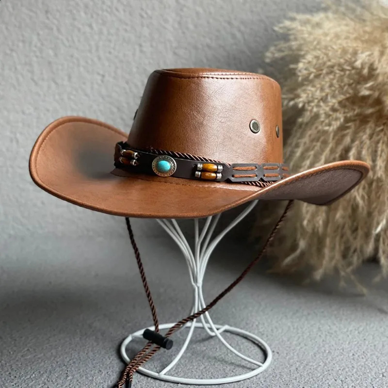 Artificial Leather Western Womens Cowboy Hat Outdoor Mens Sunscreen Hat Retro Mens Dress Hat Panama Cowboy Hat Jazz Hat 240808