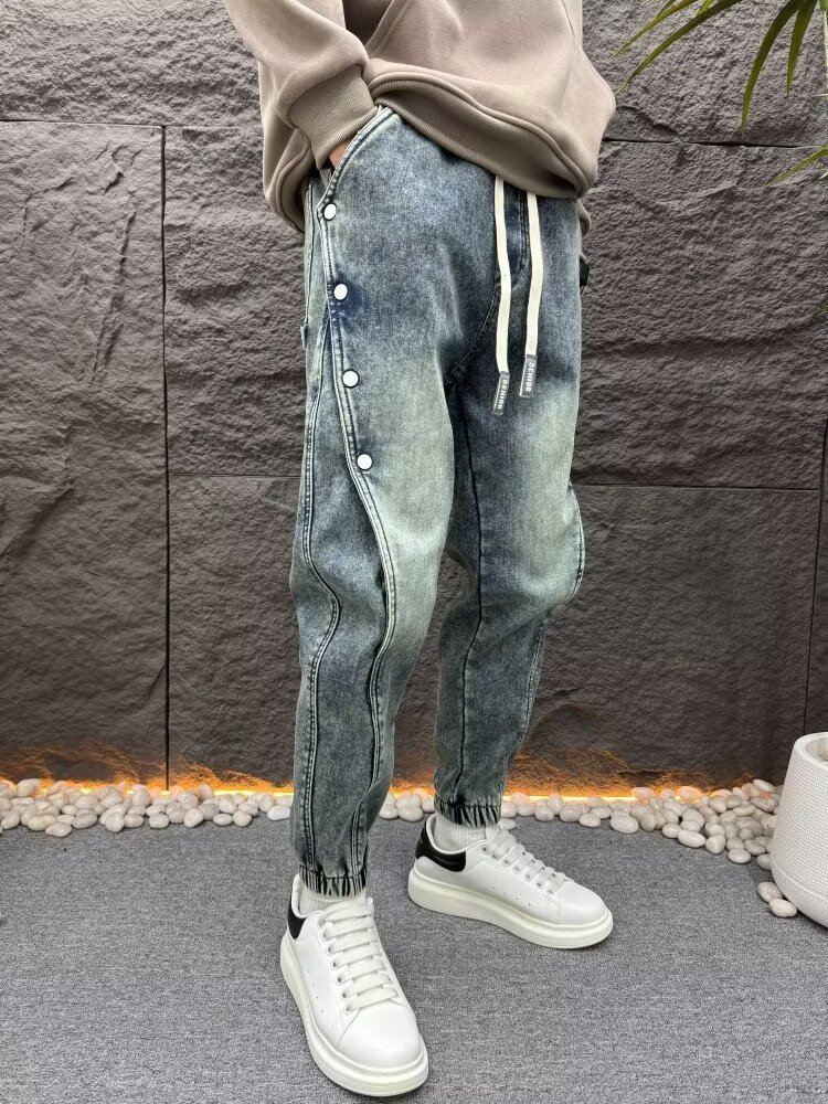 154 American summer jeans men's cropped versatile design trendy fashion slim casual pants