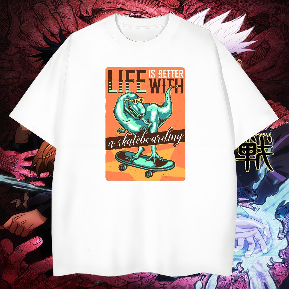 Unisex T-Shirts for Men dinosaur Breathable Crew Neck Spring Summer Plus Size Custom 100% Cotton 230g Men Clothes T-Shirt Casual New Tshirts