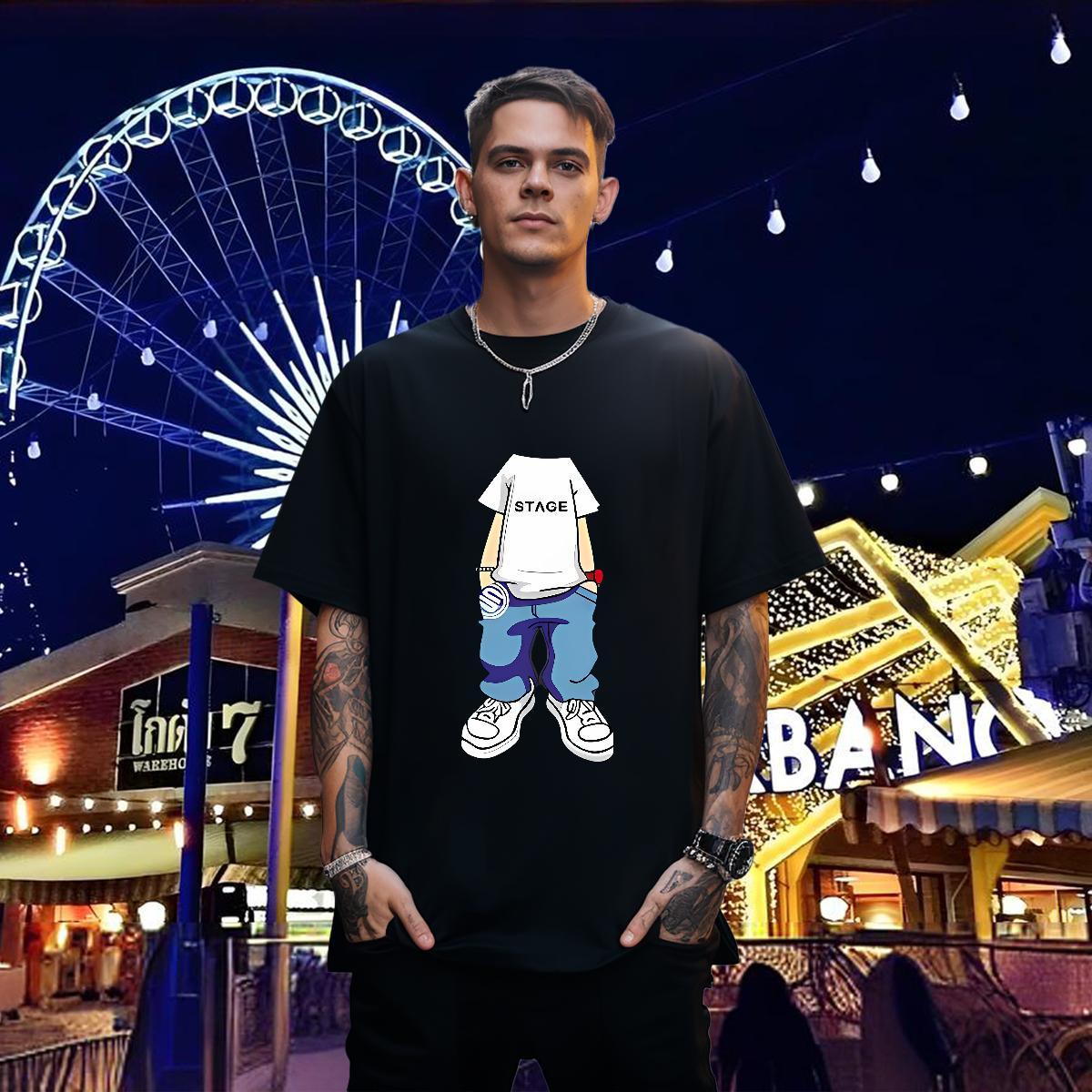 T shirt 230g Pure Cotton character Street wear Hip Hop Round Neck Short Sleeve Oversized Men Clothes T-Shirt DIY Cool Tshirts
