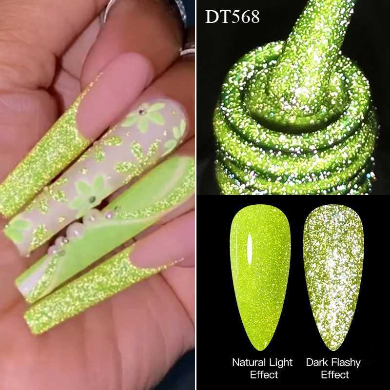 MEET ACROSS 7ml Reflective Fluorescent Gel Nail Polish Flashy Glitter Semi Permanent Varnish For Manicures Need Base Top CoatM240814