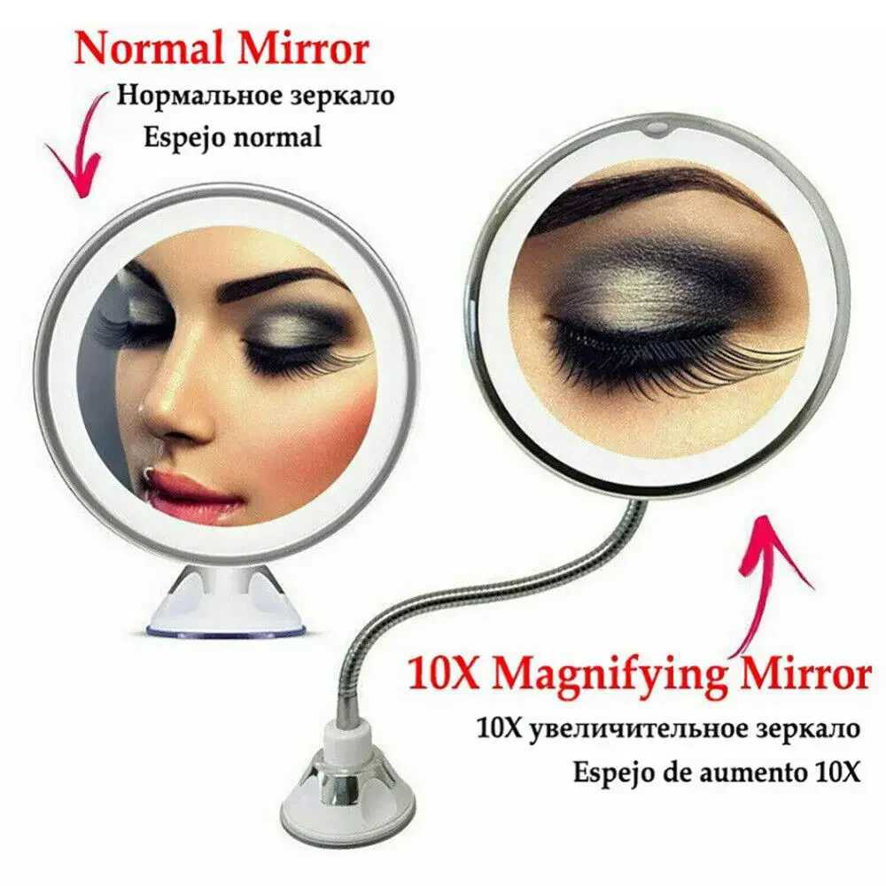 10x magnifying makeup mirror LED with light suction cup wall mounted long metal hose circular 360 degree rotating bathroom mirror W240813