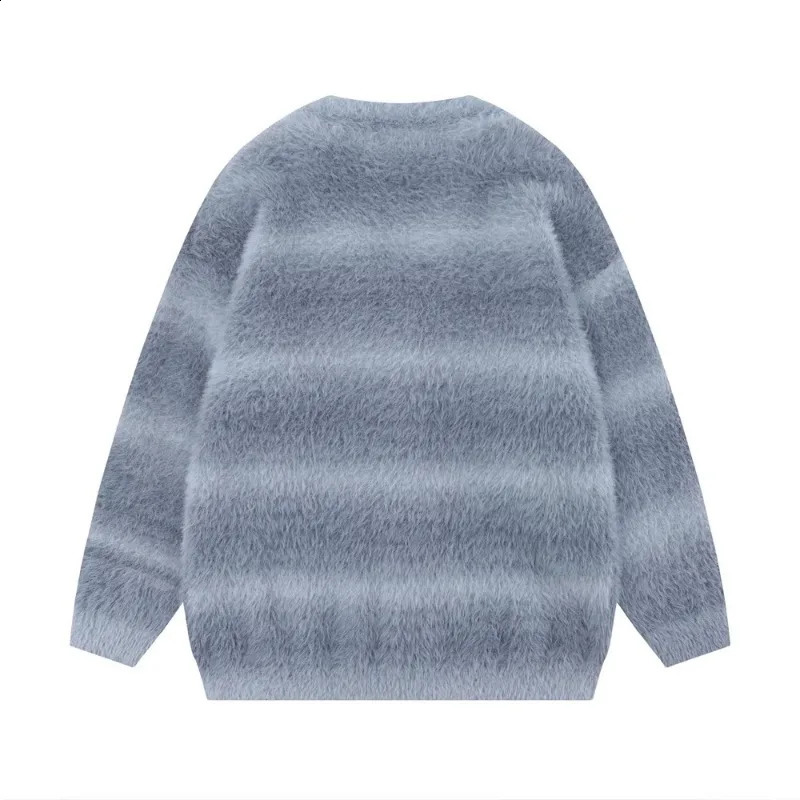 Autumn and Winter Striped Plush Thickened Mens Cardigan Vneck Fashionable Casual Loose Sweater Couple Streetwear Knit 240813 - view 5