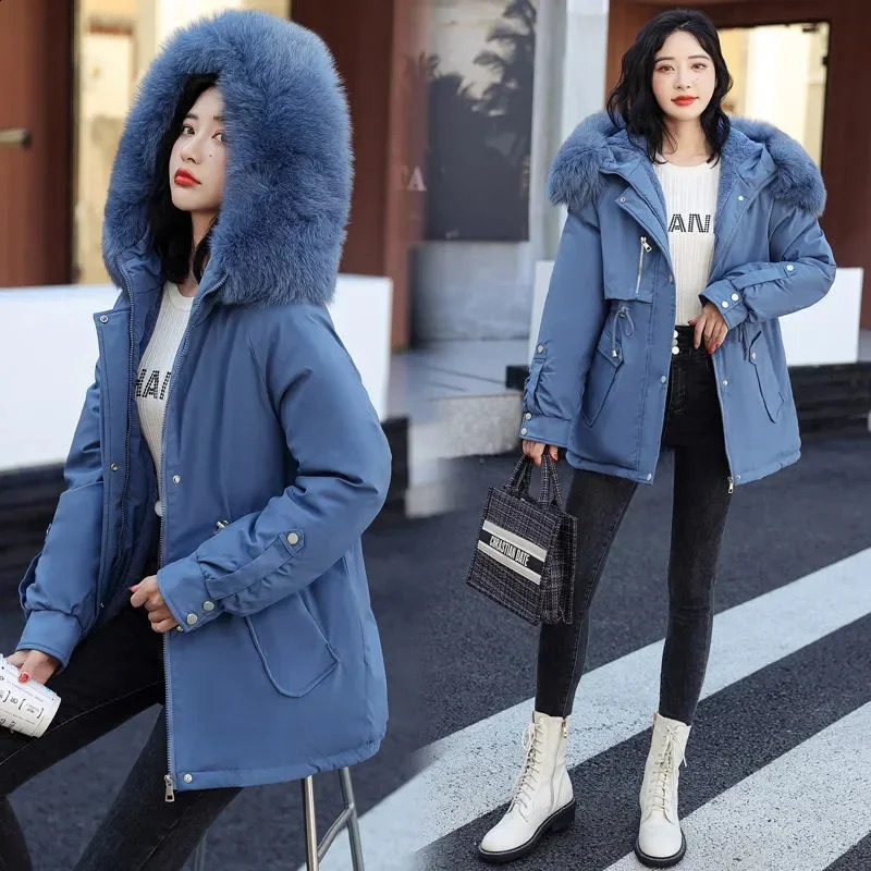 2024 Winter Jacket Women Parka Fashion Long Coat Clothing Wool Liner Hooded Parkas Slim With Fur Collar Warm 240813