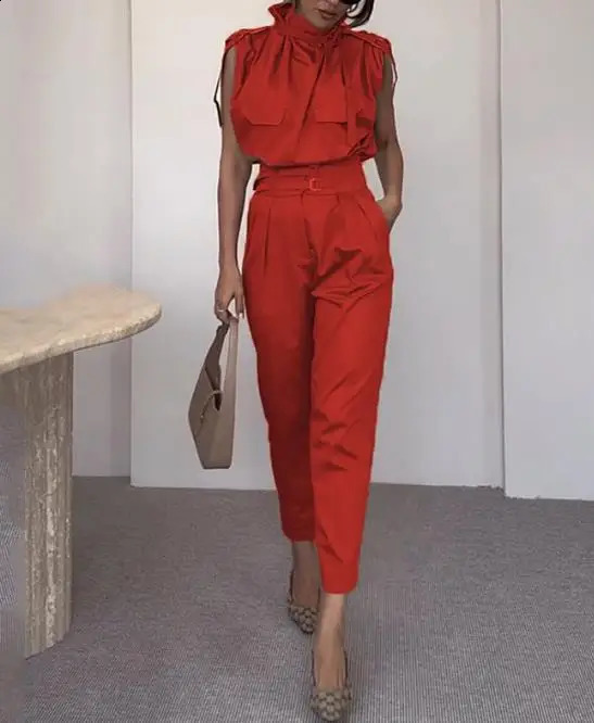 Summer Outfits for Women 2024 Two Pieces Set Fashion Casual Solid Loose Pants Two Piece Set Temperament Commuting 240813