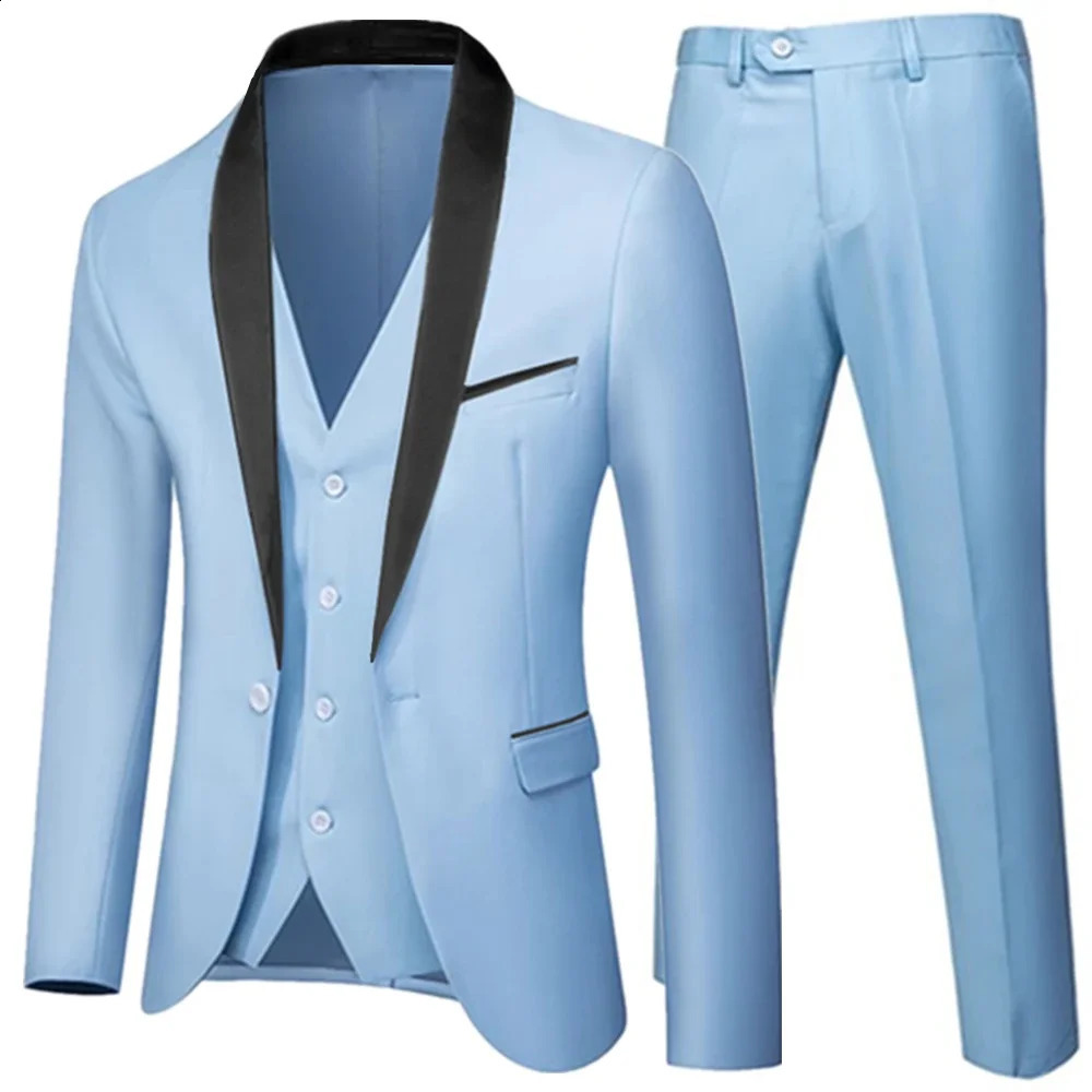 Black Men Autumn Wedding Party Three Pieces Set Large Size 5XL 6XL Male Blazer Coat Pants and Vest Fashion Slim Fit Suit 240821