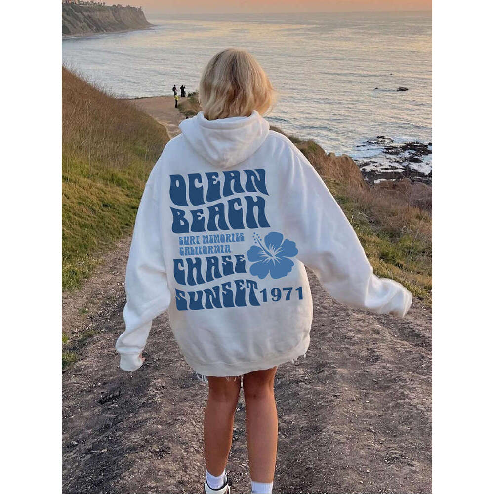Beach Ocean Chase Sunset 1971 Letter Printed Long Sleeve Plus Size Hoodie Women Sweatshirts Haruku Girl Casual Streetwear