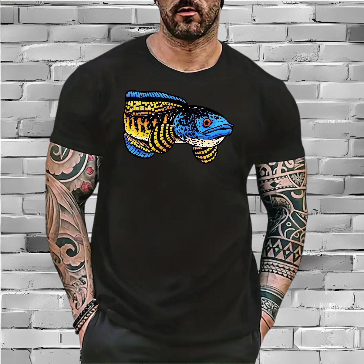 T Shirt For Man 100% Cotton 230g fish Casual Pure Cotton Plus Size Cartoon Mens Tshirts Fashion Brand Polos