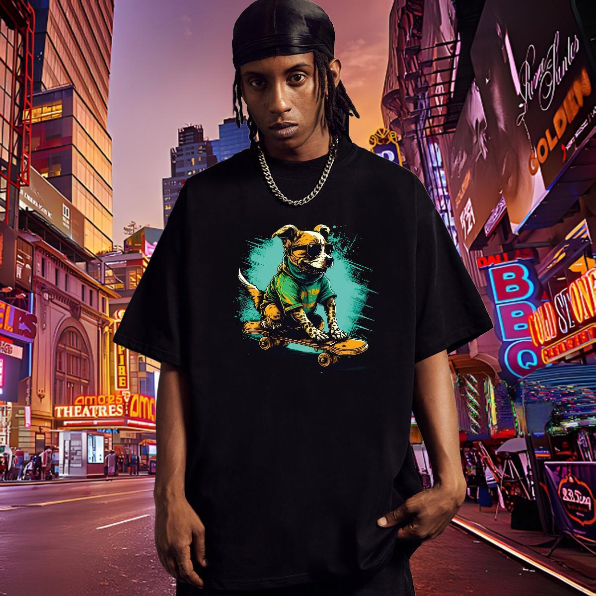 Cool T-Shirts for Men dog Crew Neck Breathable Casual DIY Printed 230g Pure Cotton Mens Tshirts Classic Casual Tees