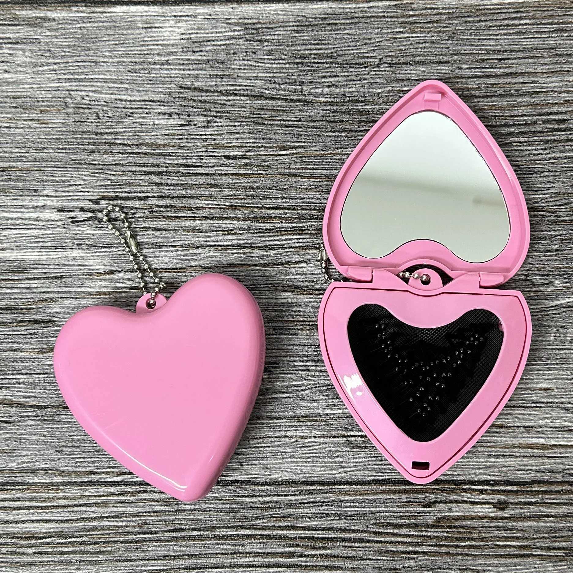 Heart shaped folding hair brush with mirror cute pink hand mirror with brush W240813