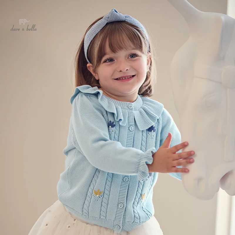 Dave Bella Childrens Girls 2024 New Autumn Fashion casual classic cute cardigan wool sweater knitted coat top pure cotton DB3241840 W240813