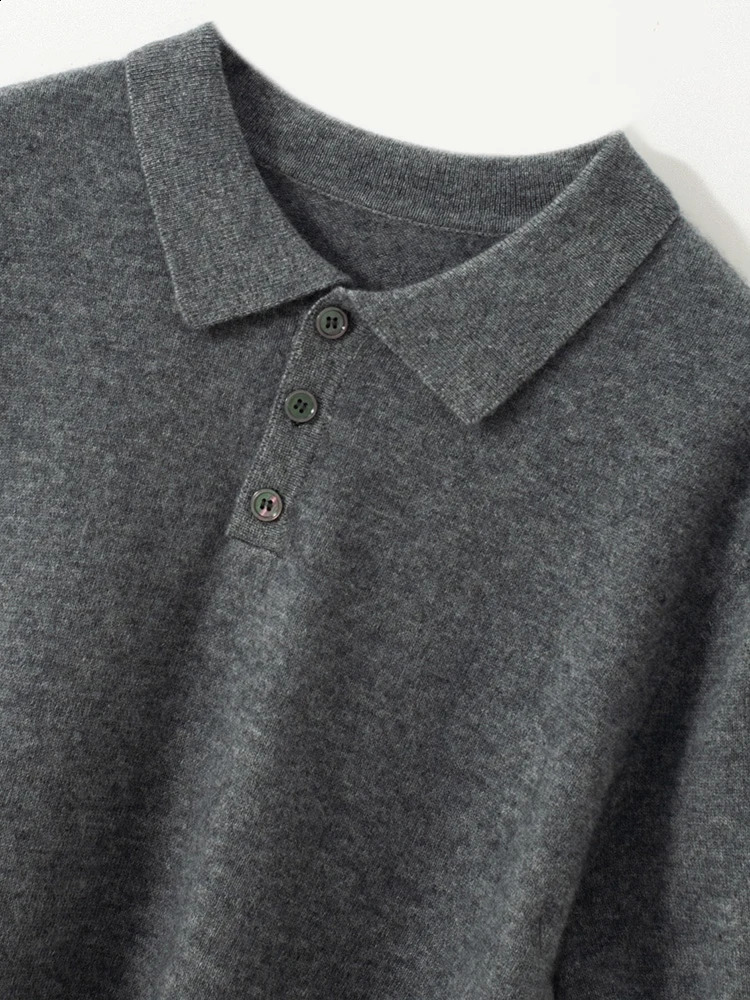 Mens POLO Collar Tshirt 100 Cashmere Short Sleeve Pullover Sweater Spring Summer Comfort Soft Business Knitwear Top 240813