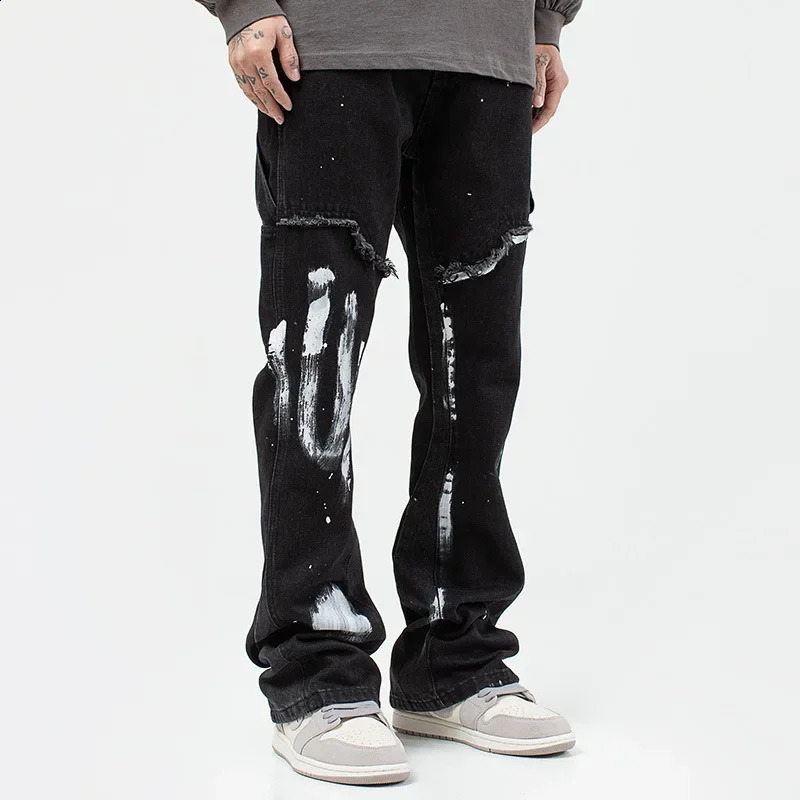 Fashionable American washed denim slim smooth silhouette cargo pants mens hip-hop style sparkling bottom240813