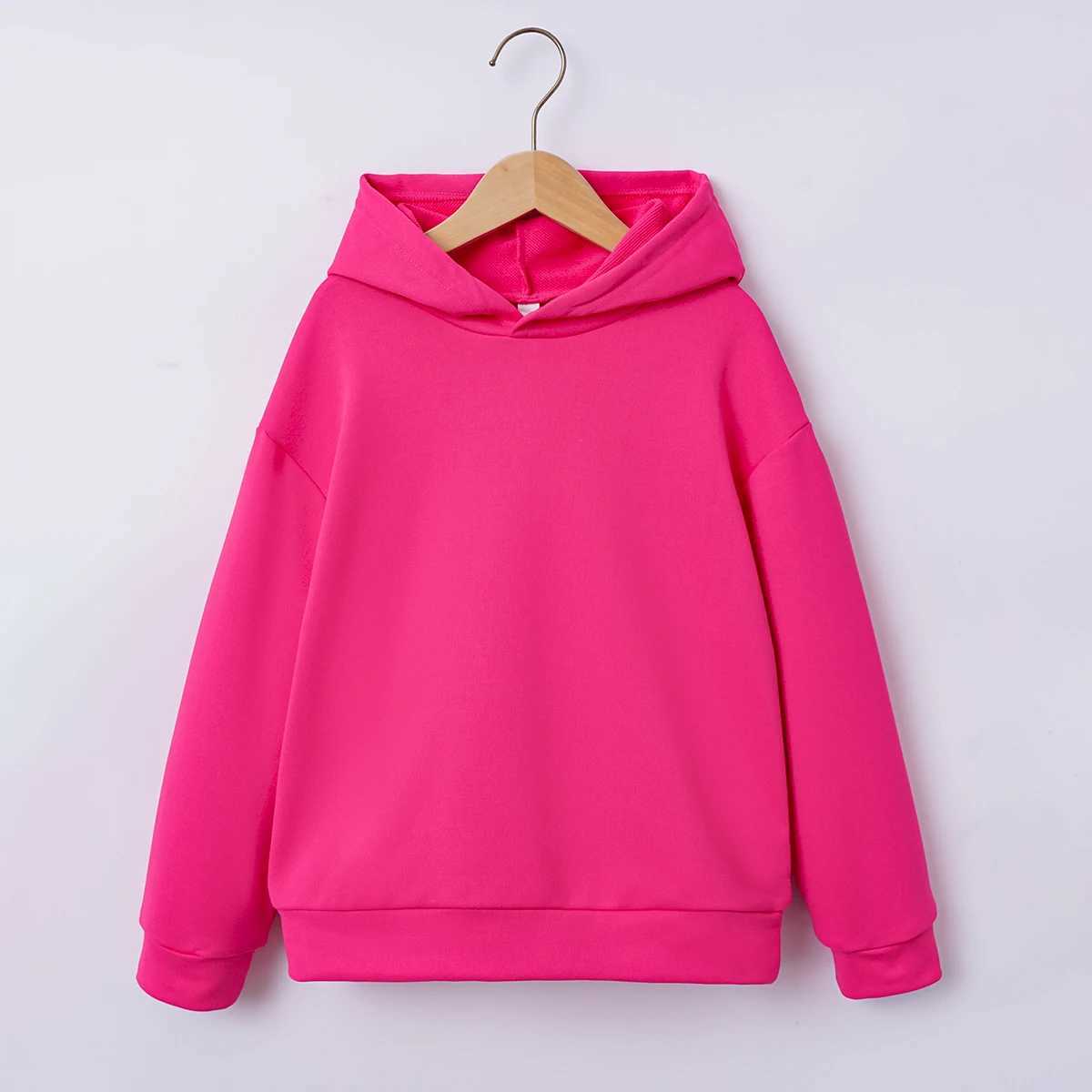 Autumn And Winter Girls Sweater Round Neck Hooded Long Sleeve Top Fashion And Simple Warm Pink Versatile KidsY240814