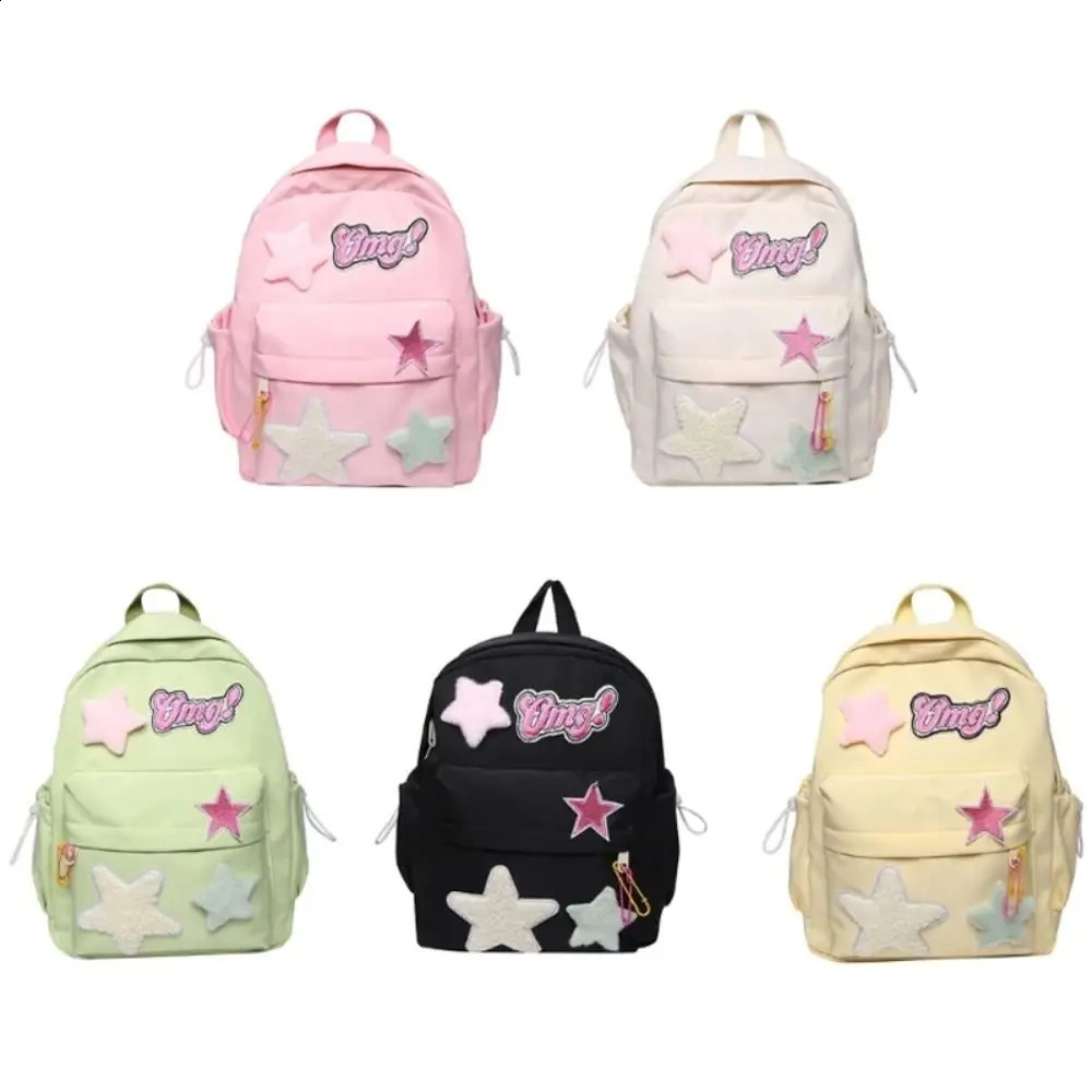 Y2k Women Shoulder Bag Student Fashon Cute Star Pattern Letters Backpack Sweet Exquisite Casual Large Capacity Handbag 240813