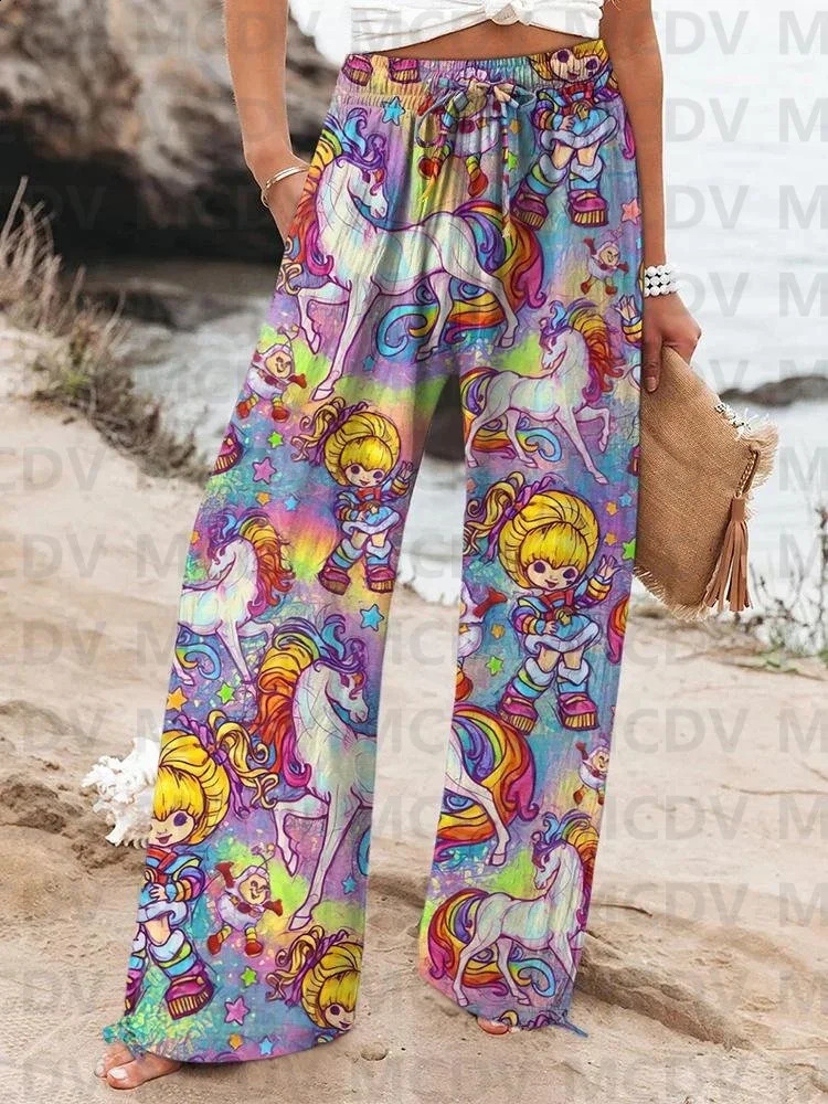Womens Vintage Fish Sardines Art Print Linen Casual Pants 240813