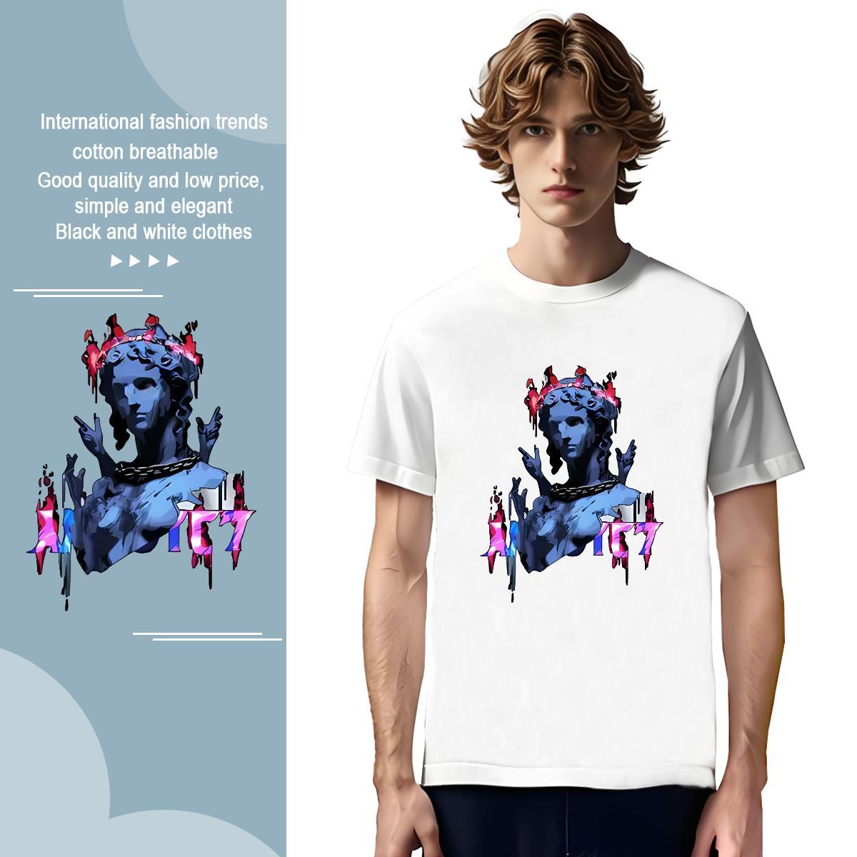T Shirt For Man 230g Cotton portrait Casual Crew Neck Breathable Skull Men Tees Brand Cool Tops Tees