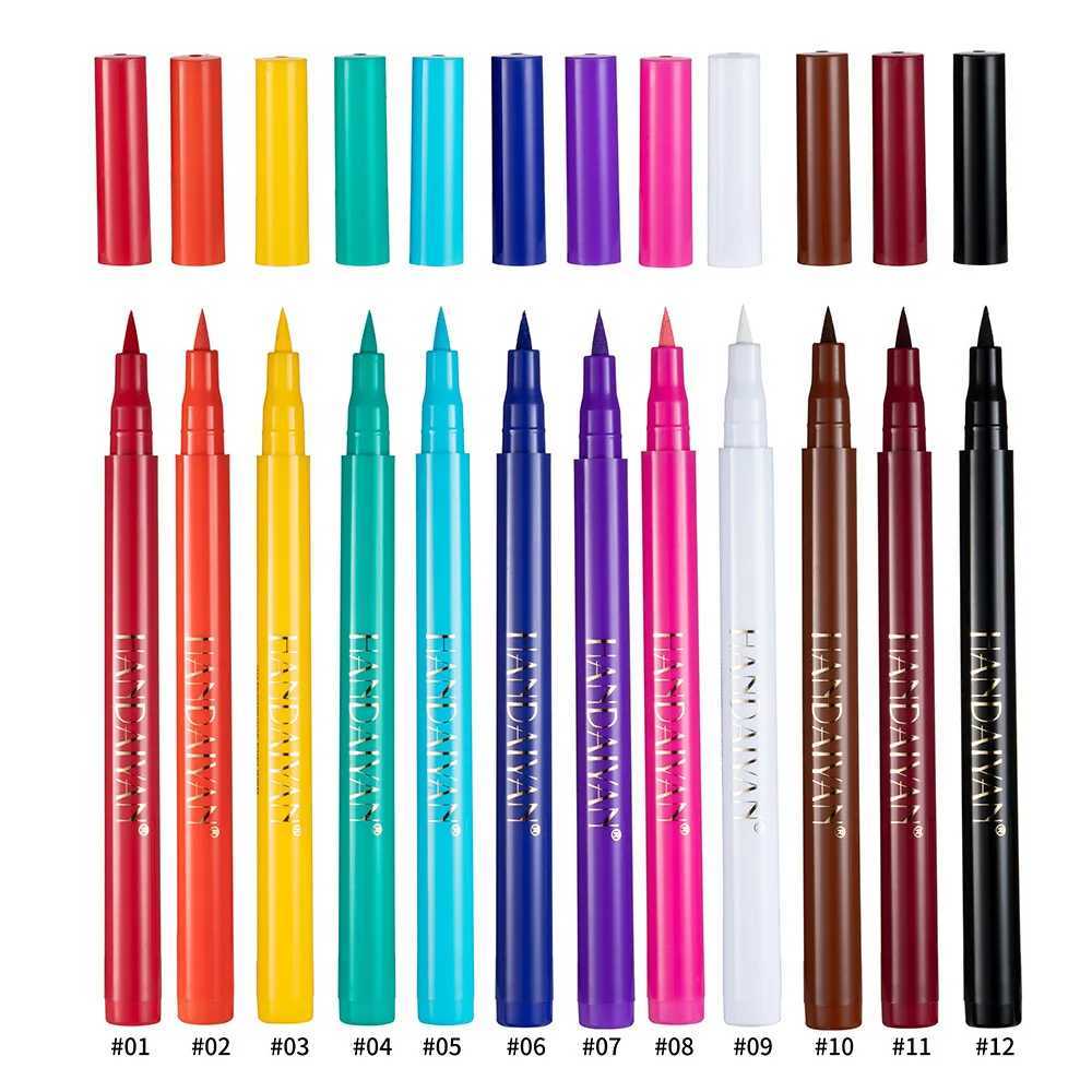 HANDAIYAN 12-Piece Set Matte Colored Eyeliner Pens - Quick-Drying Non-Smudging Liquid Eyeliner Pens Y240813