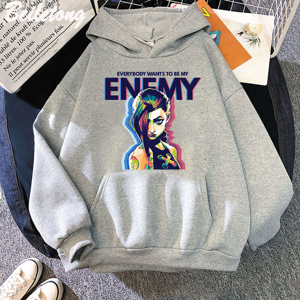 Arcane Jinx Plus Size Hoodie ENEMY Cool Graphic Print Hooded Women Sweatshirts Hip Hop Autumn Winter Warm Female Sudaderas