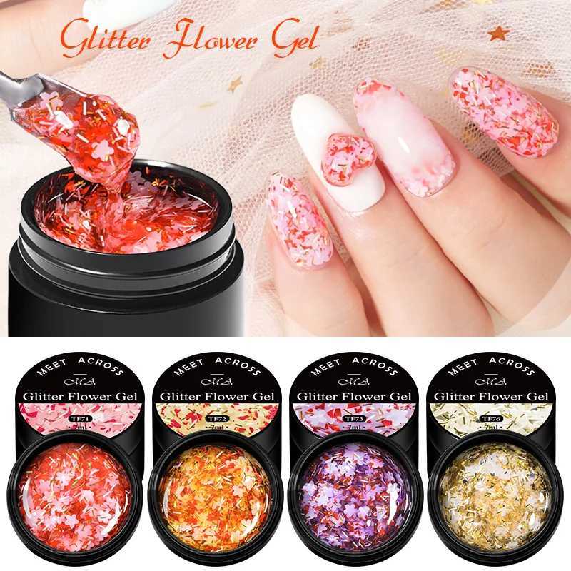 MEET ACROSS 7ml Glitter Dried Flower Gel Nail Polish Natural Floral Gel Semi Permanent Varnish Soak Off UV Nail Art For ManicureM240814