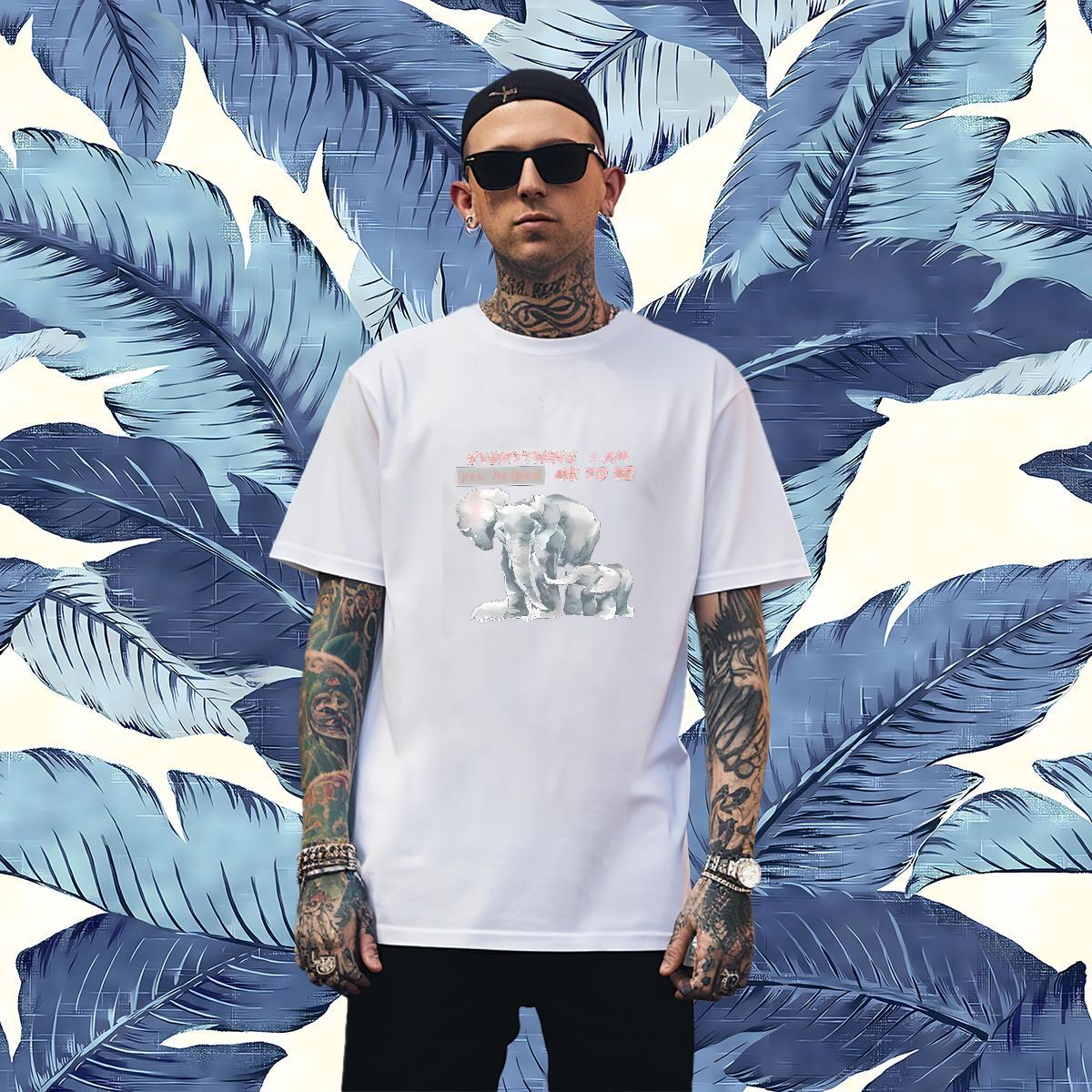 Loose Fit Man T Shirts Elephant Breathable Sports Casual Oversized 100% Cotton 230g Men Tshirts New Wear