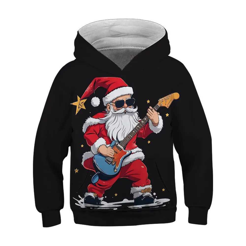 Christmas Santa Claus Print Graphic Hoodies for Children Top Comfy Trendy Hooded Pullover Kids Clothes for Autumn Winter OutdoorY240814