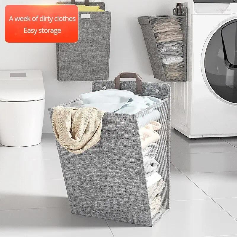 Laundry Bags 1pc Foldable Adhesive Basket Hamper Multifunctional Punch Free Wall Hanging Washing Clothes Mesh Hook Organizer