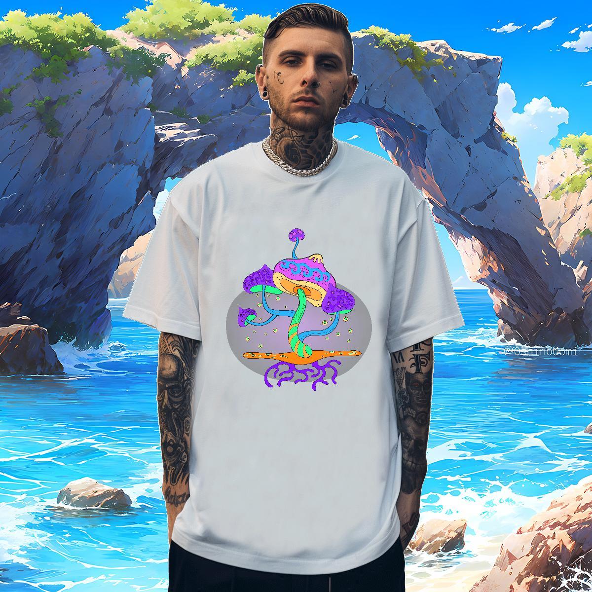 T Shirt For Man 100% Cotton 230g mushroom Hip Hop Street O-Neck Short Sleeve DIY Printed Tshirt for Man Woman New Comfortable Tops Shirt