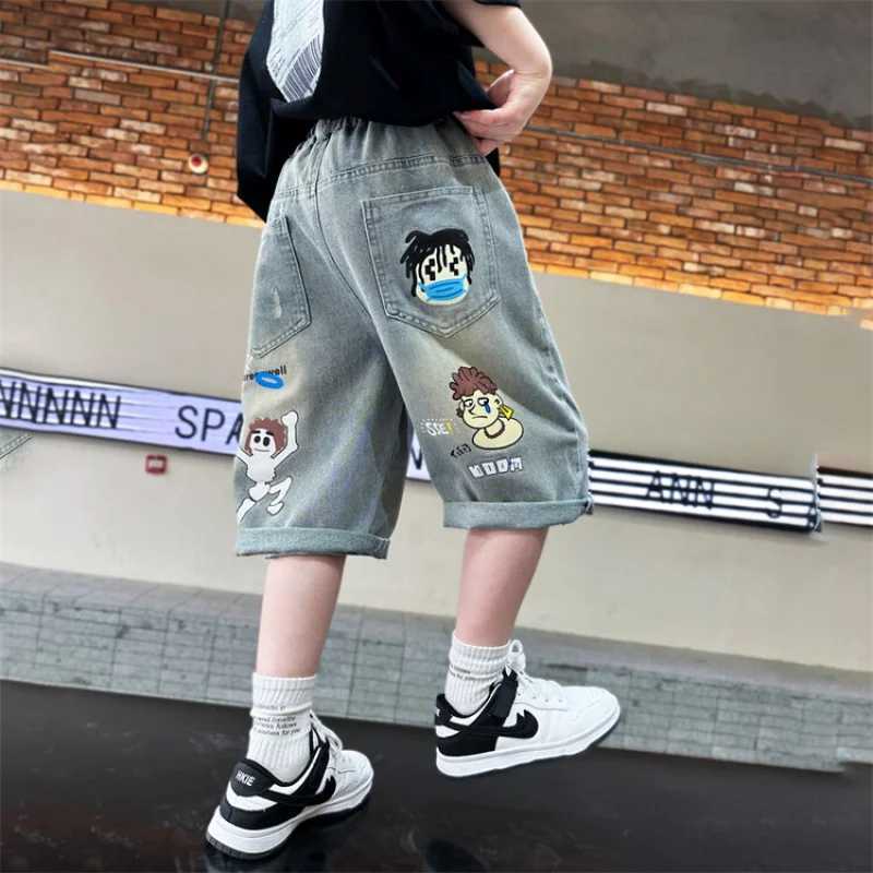 Childrens boys jeans summer Korean cartoon print boys shorts casual loose denim Trouser childrens clothing bottom W240813