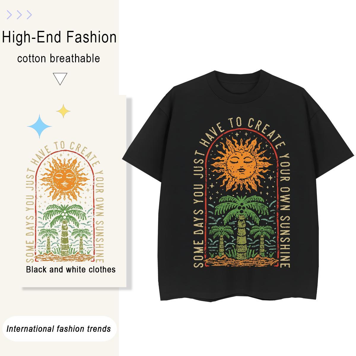 Cool Tshirts Daily Wear 230g Pure Cotton Anime Print O Neck Short Sleeves sun T Shirt For Man 2024 DIY Tee Shirt