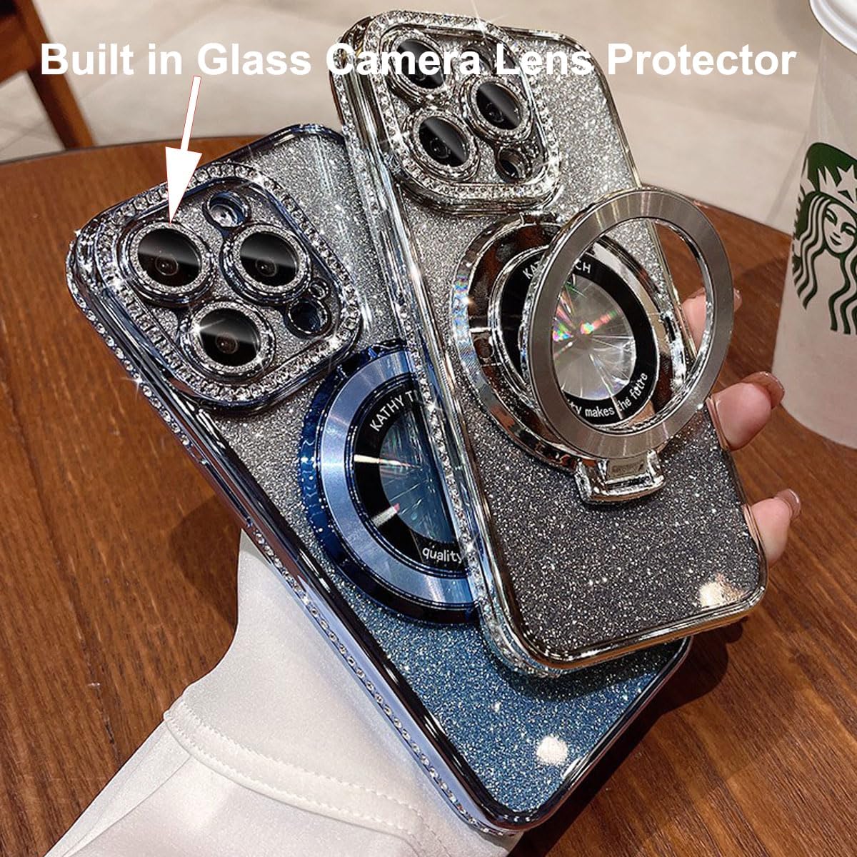 Luxury Diamond Bling Glitter Fold Ring Stand Magnetic For Magsafe Cases Shockproof Cover With Camera Lens Film Protector for iPhone 16 15 14 13 12 11 
