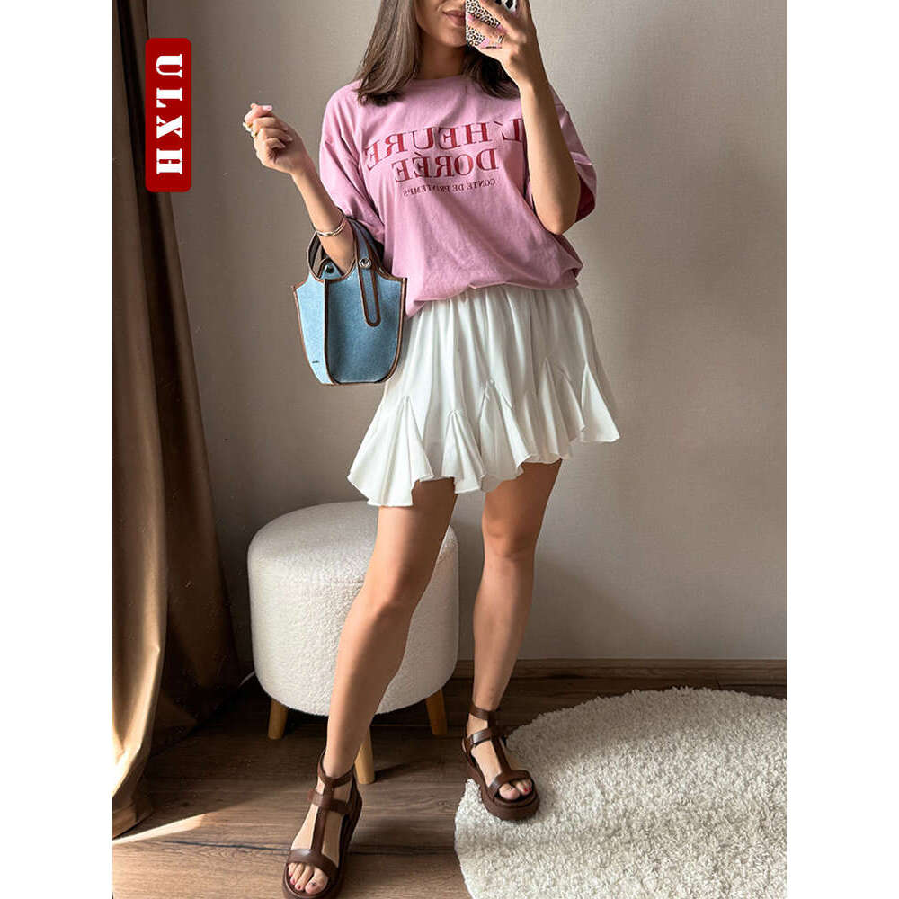 Fashion ULXH Summer White Mini High Sexy Cute Ruffle Chiffon Tennis Skirt Elastic Waist Tutu Short Skirts for Women s