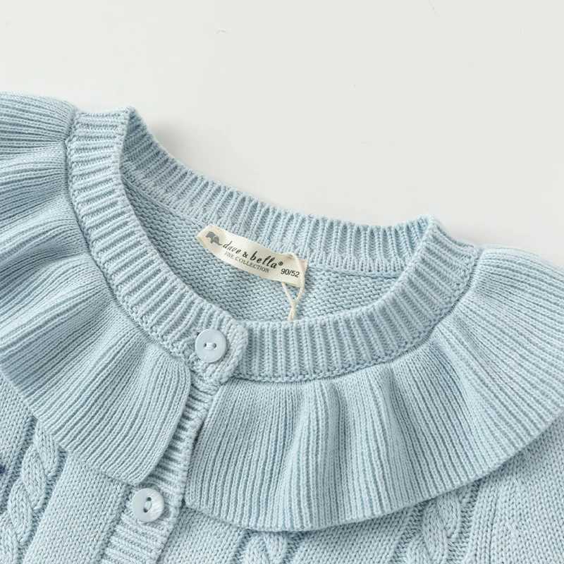 Dave Bella Childrens Girls 2024 New Autumn Fashion casual classic cute cardigan wool sweater knitted coat top pure cotton DB3241840 W240813